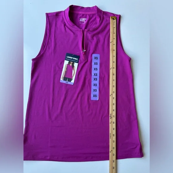 NWT Lands’ End Pink Purple Stripe Sleeveless Quarter Zip Activewear Top Women XS - Picture 6 of 7